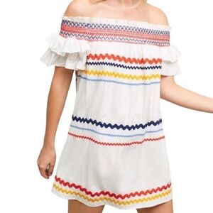 NWT Red Carter "Marilyn" White Off-The-Shoulder Dress Ric‎ Rac Trim, Size Small
